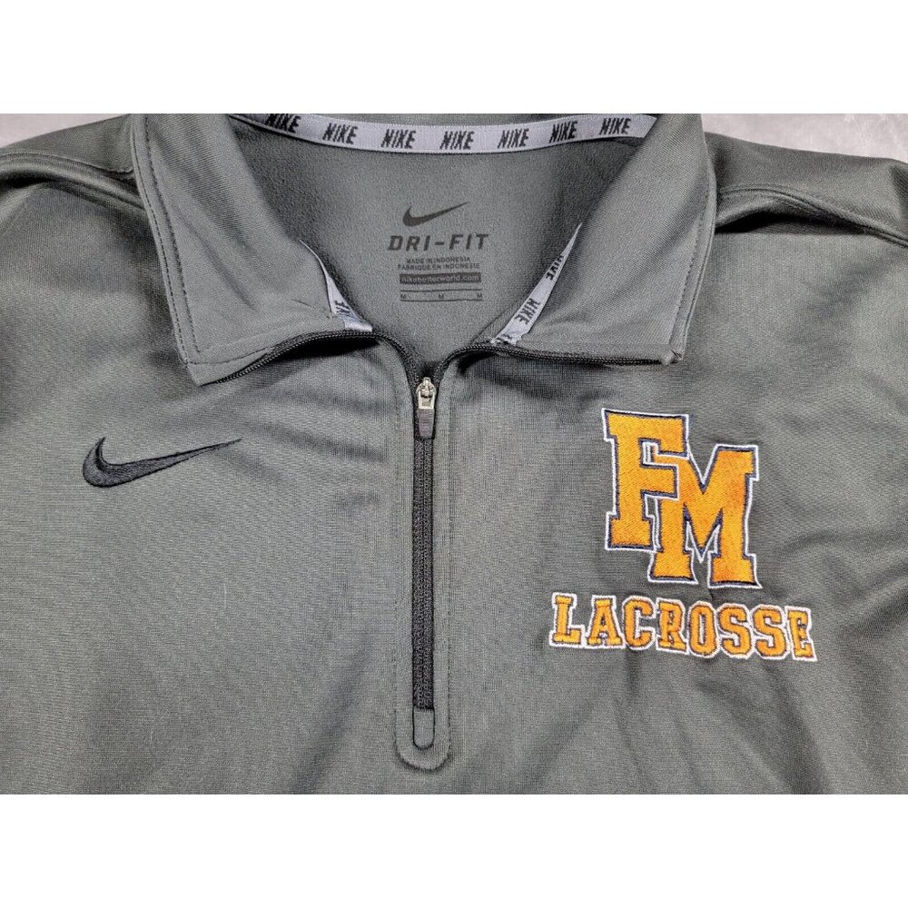 Nike Pullover Mens Medium Gray 1/4 Zip Fleece Dri-Fit Swoosh‎ Logo Lacrosse